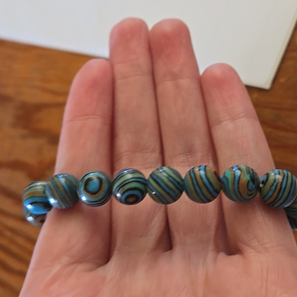 Bracelet blue green tiger eye  8mm N125 - Picture 2 of 4